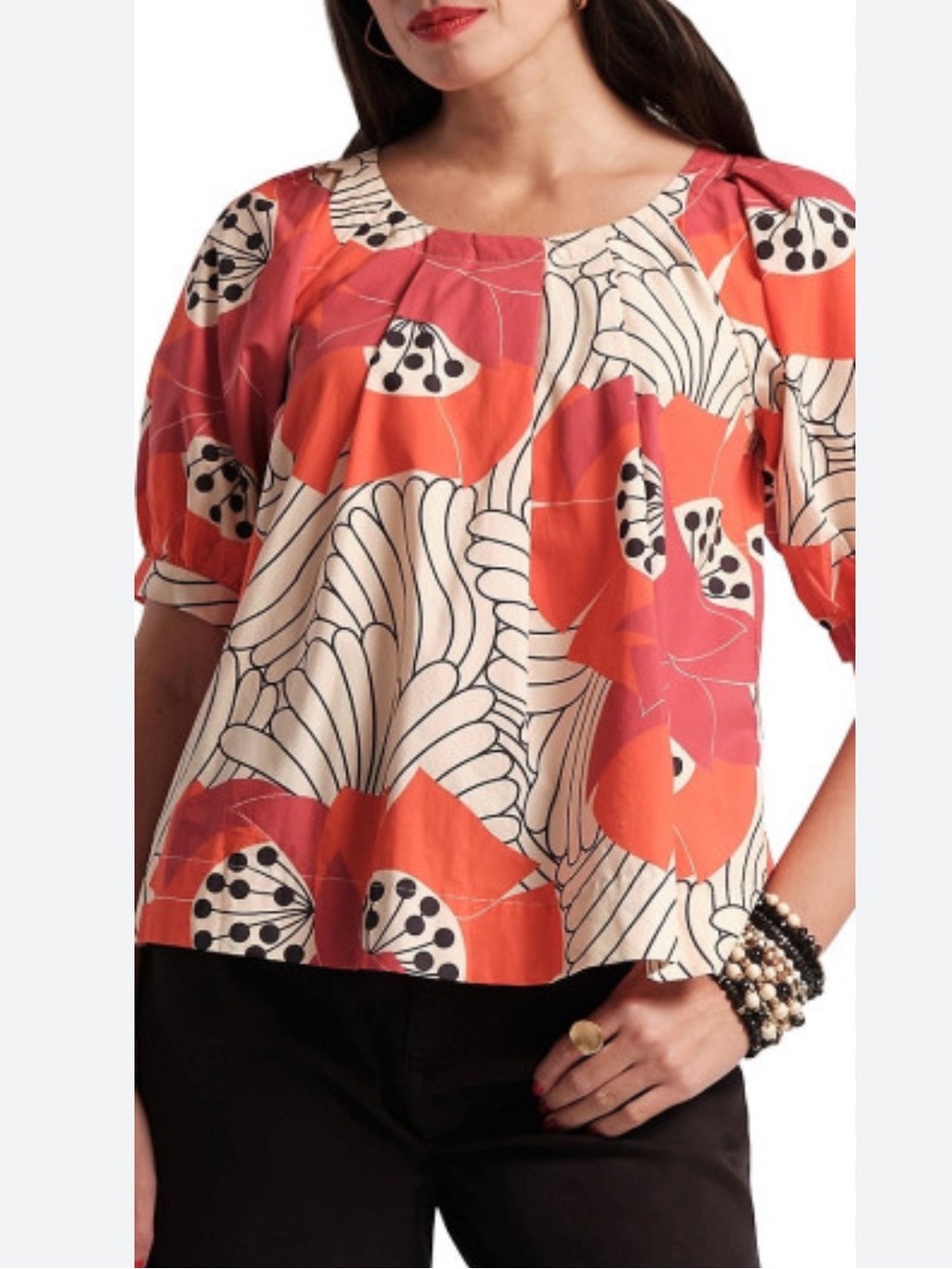 Frances Valentine Red & White Floral Puff-Sleeve Tunic - Picture 5 of 5